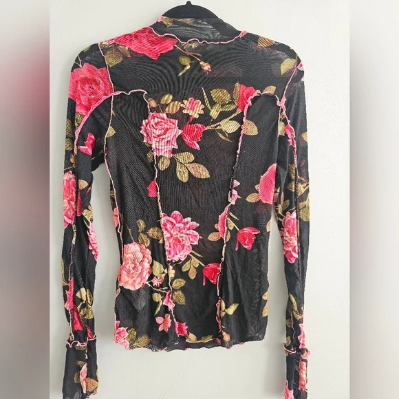 Free People Black and Pink Sheer Floral Women's Top | Medium - Picture 3 of 3